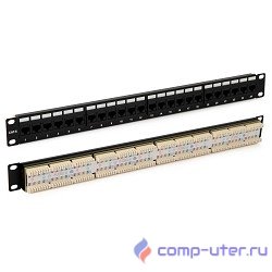 Hyperline PP3-19-24-8P8C-C6-110D Патч-панель 19", 1U, 24 порта RJ-45, категория 6, Dual IDC, ROHS, цвет черный (задний кабельный организатор в комплекте)