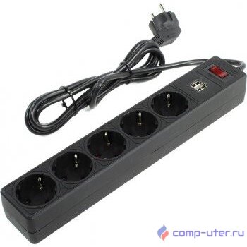 Smartbuy SBSP-18U-K Сетевой фильтр с USB, 10А, 2 200 Вт, 5 розеток, длина 1,8 м, черный (SBSP-18U-K)/45