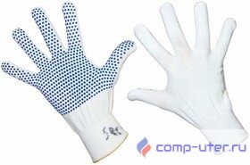 REXANT (09-0260) Перчатки нейлоновые с частичным покрытием ладони и пальцев «Точка» ПВХ белые