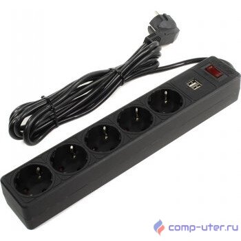 Smartbuy SBSP-30U-K Сетевой фильтр с USB, 10А, 2 200 Вт, 5 розеток, длина 3 м, черный (SBSP-30U-K)/45
