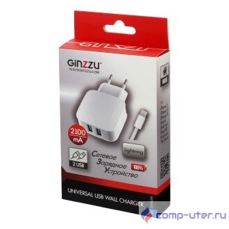GINZZU GA-3010UW { Адаптер питания GA-3010UW, 2xUSB,8-pin (Apple)} 