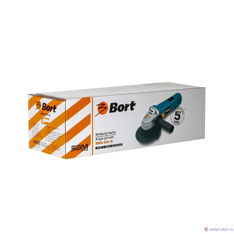Bort BWS-905-R Машина шлифовальная угловая [98290004] { 900 Вт, 11000 об/мин, 125 мм, М14, 1,95 кг, набор аксессуаров 4 шт }