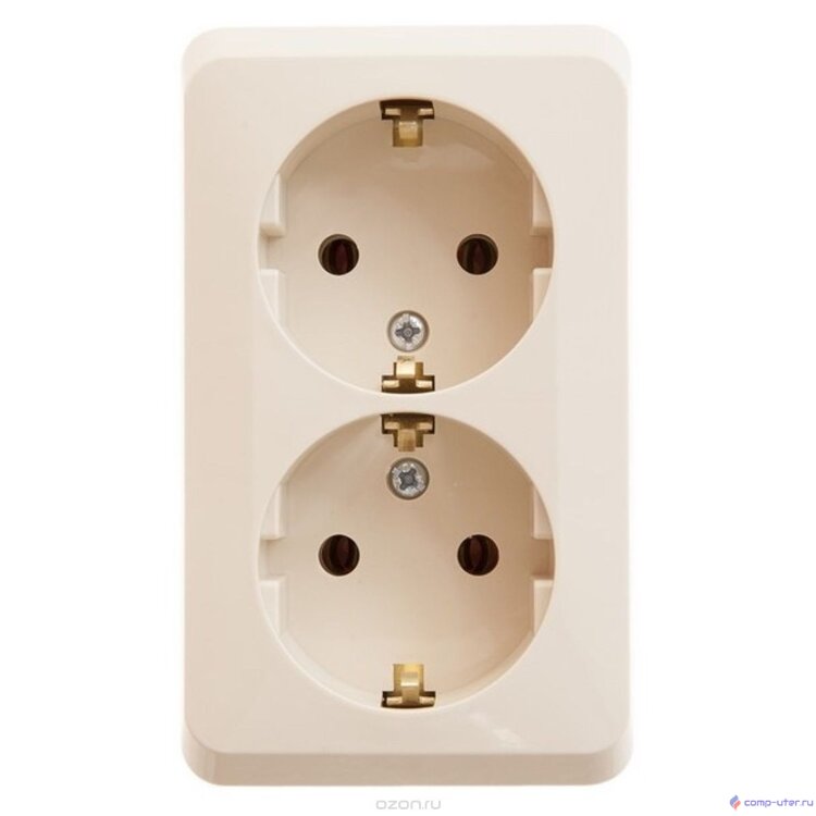 Schneider-electric PA16-007K ЭТЮД О/У двойная РОЗЕТКА с заземлением без шторок 16А 250B, КРЕМОВЫЙ, Россия        