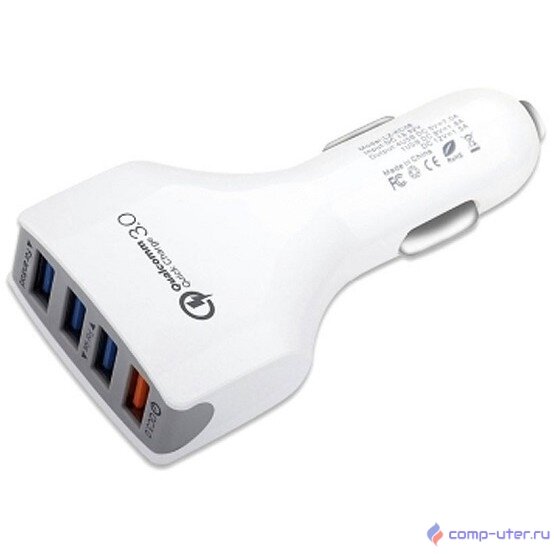 Cablexpert Адаптер питания 12V->5V 4-USB, поддержка quick charge 3.0, белый (MP3A-UC-CAR18)