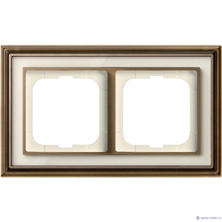 ABB 1754-0-4581 Рамка 2-постовая, серия Династия, Латунь античная, белое стекло   