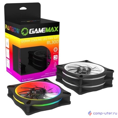 GameMAX RL300 Комплект вентиляторов 3*120мм два кольца RGB подсветки, контроллер, пульт