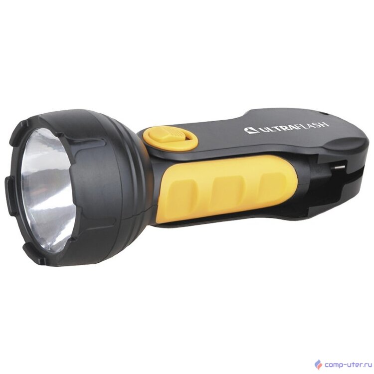 Ultraflash LED3817   (фонарь аккум 220В, черный/желтый, 1LED  1Вт, SLA, пласт, склад. вил коробка)