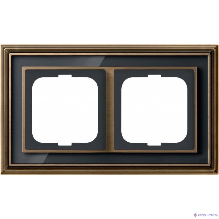 ABB 1754-0-4586 Рамка 2-постовая, серия Династия, Латунь античная, черное стекло   