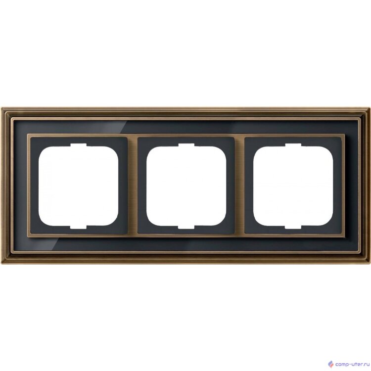 ABB 1754-0-4587 Рамка 3-постовая, серия Династия, Латунь античная, черное стекло   