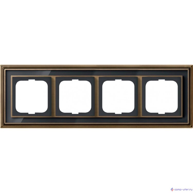ABB 1754-0-4588 Рамка 4-постовая, серия Династия, Латунь античная, черное стекло   