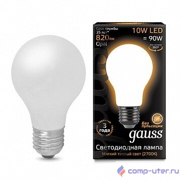 GAUSS 102202110 Светодиодная лампа LED Filament A60 OPAL E27 10W 820lm 2700К 1/10/40 