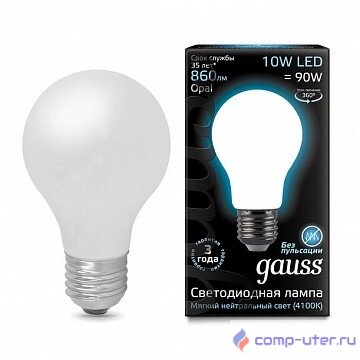 GAUSS 102202210 Светодиодная лампа LED Filament A60 OPAL E27 10W 860lm 4100К 1/10/40 