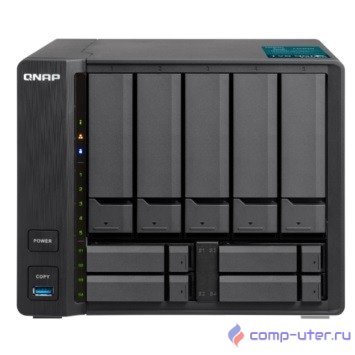 QNAP TVS-951X-2G Сетевое хранилище Intel® Celeron® 3865U dual-core 1,8 GHz, 2GB DDR4 (1 x 2GB) SODIMM RAM (2 slots, max 32GB), 5 x 3,5" and 4 x 2,5" drive slots, 1 x 10GbE NBASE-T LAN, 