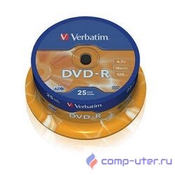 Verbatim  Диски DVD-R   4.7Gb 16-х, 25шт, Cake Box (43522)