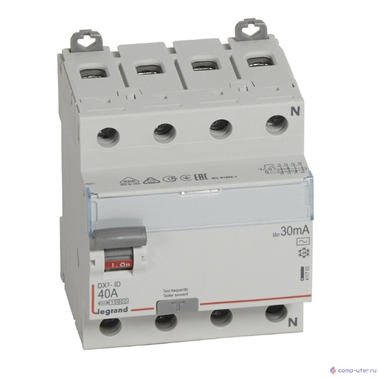 Legrand 411703 Выключатель дифференциального тока DX?-ID - 4П - 400 В~ - 40 А - тип AC - 30 мА - 4 модуля