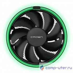 CROWN Кулер для процессора CM-1152PWM GREEN (Сокет AM4 Ready, 115X, 775, TDP до 115 Ватт, коннектор 4pin PWM, Зелёная подсветка, Размер: 126(L)*126(W)*70(H)мм)
