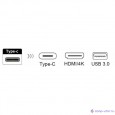 ORIENT Кабель-адаптер C028, USB3.1 Type-C (DisplayPort Alt mode) -> HDMI+USB 3.0+PD(Type-C), 4K@30Hz, 0.15 метра, серебристый (31062)