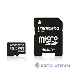 Micro SecureDigital 8Gb Transcend TS8GUSDHC10 {MicroSDHC Class 10, SD adapter}