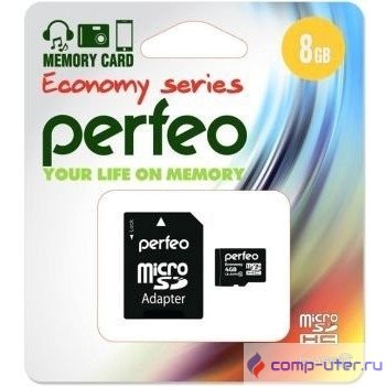 Micro SecureDigital 8Gb Perfeo PF8GMCSH10AES {MicroSDHC Class 10, SD adapter}