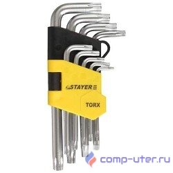 Набор STAYER (2743-H9) Ключи "MASTER" имбусовые короткие, Cr-V, сатинированное покрытие, пластик. держатель, Т2-Т10мм, 9 пред