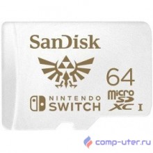 Флеш-накопитель Sandisk Карта памяти Sandisk SanDisk and Nintendo Cobranded microSDXC SQXAT, 64GB, V30, U3, C10, A1, UHS-1, 100MB/s R, 60MB/s W, 4x6, Lifetime Limited