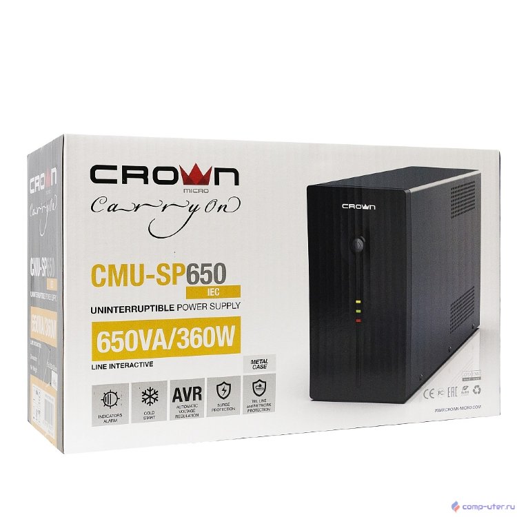 CROWN ИБП CMU-SP650 IEC {650VA, металл, 1x12V/7AH, розетки 4*IEC} [CM000001489]