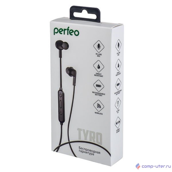Perfeo наушники внутриканальные с микрофоном беспроводные TYRO чёрные PF_A4298 