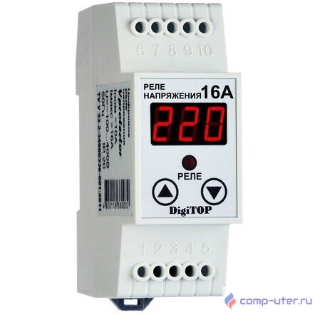 DigiTOP Vp-16A Реле напряжения однофазное на DIN-рейку, 0-400В, макс. 16А, 5-600 сек.